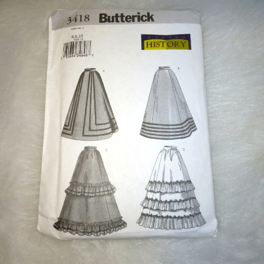 BUTTERICK 3418 Sz 6-10 Making History Skirt in 4 variations EASY!